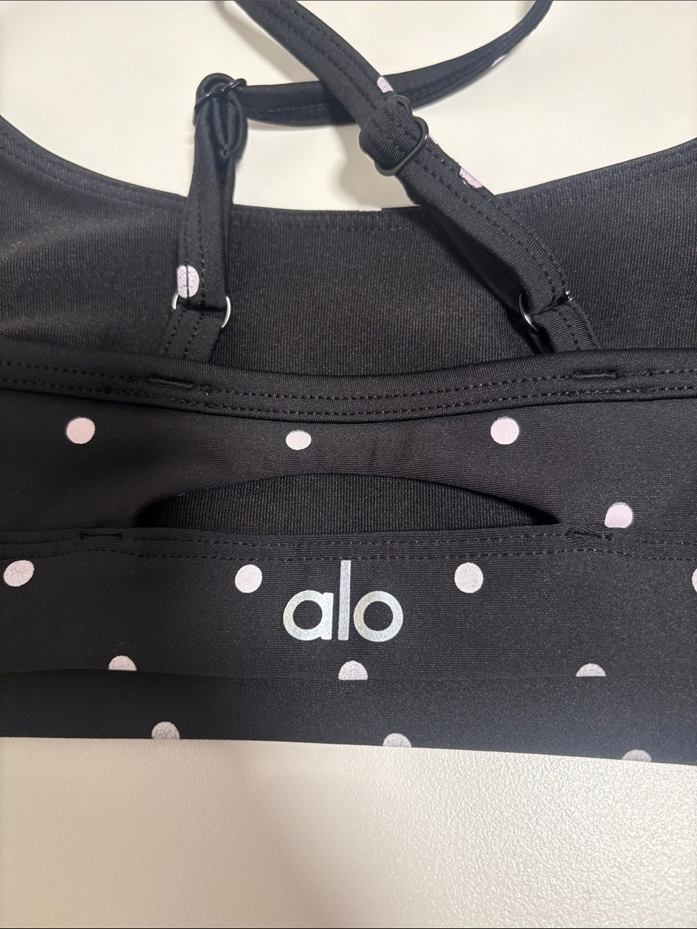 LIKE NEW Alo Polka Dot Airlift Bra - Black with White Polka Dots - Picture 3 of 5